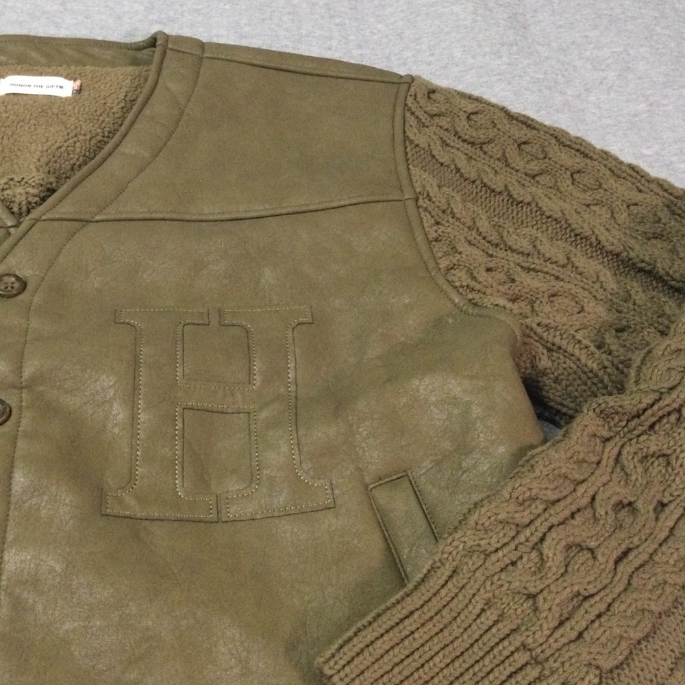 Honor the Gift Olive Vegan Leather And Knit Cardigan Men’s - Picture 3 of 8